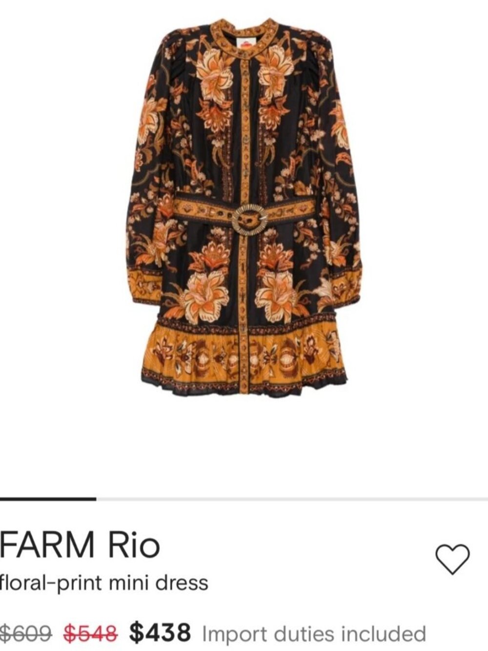 NWT Size M - Farm Rio Majestic Garden Long-Sleeve Button-Front Mini Dress - Picture 9 of 14